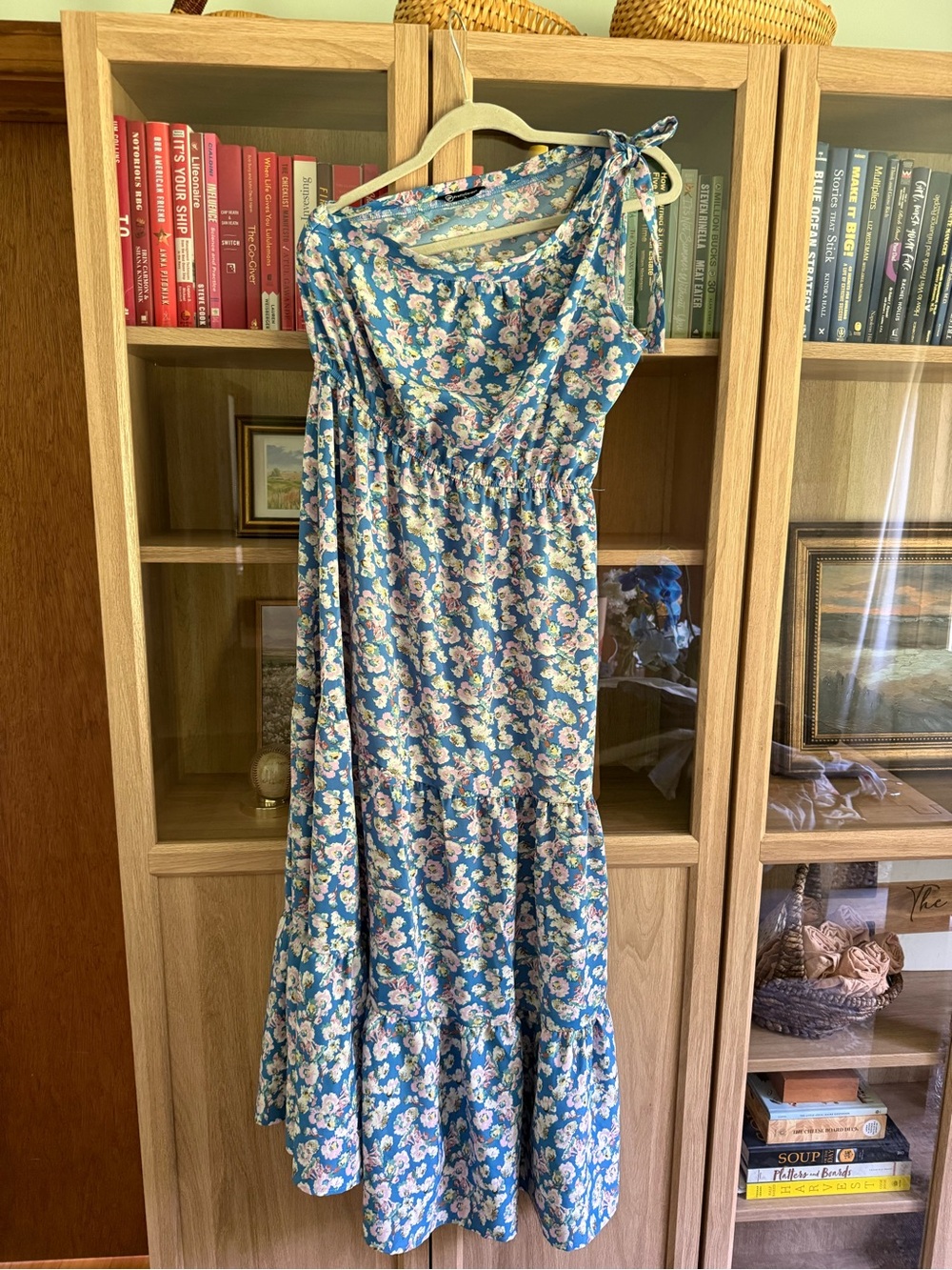 Floral One-Shoulder Blue Maxi Dress